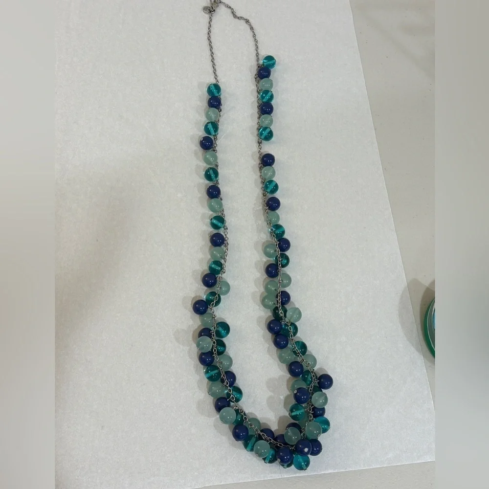 LOFT Blue and Teal Glass Beaded Necklace - Picture 6 of 7